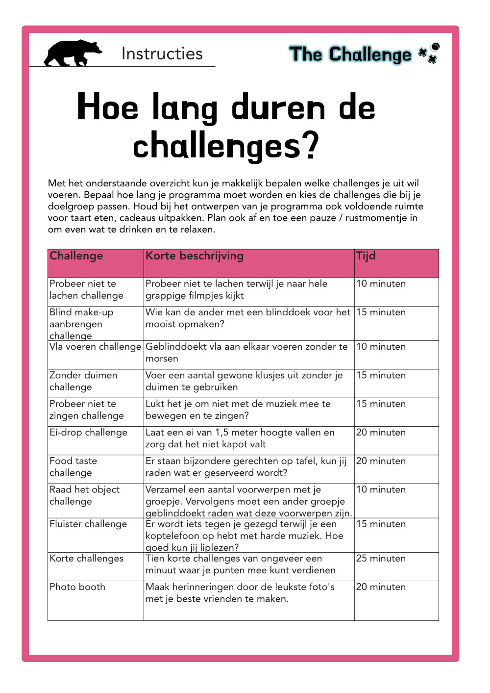 progamma feestje challenges